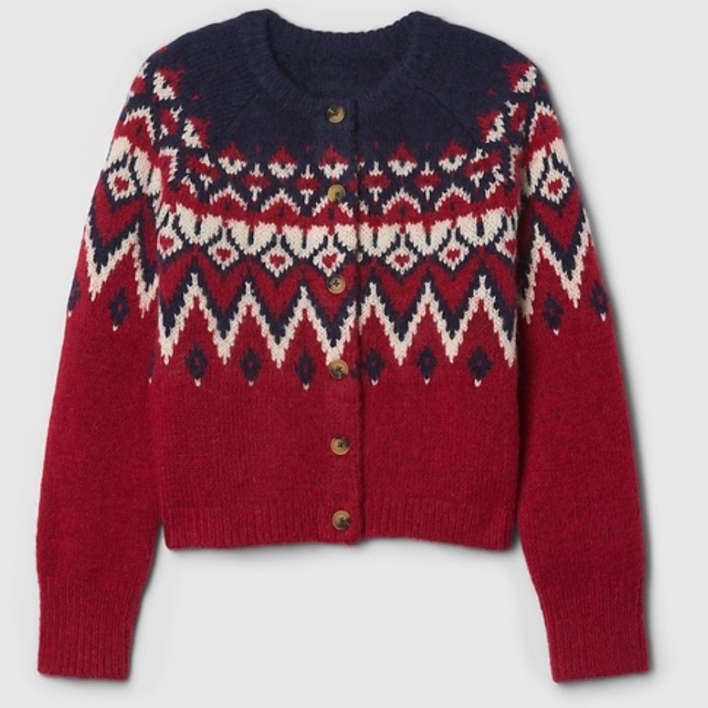GAP Red and Navy Geometric Cardigan